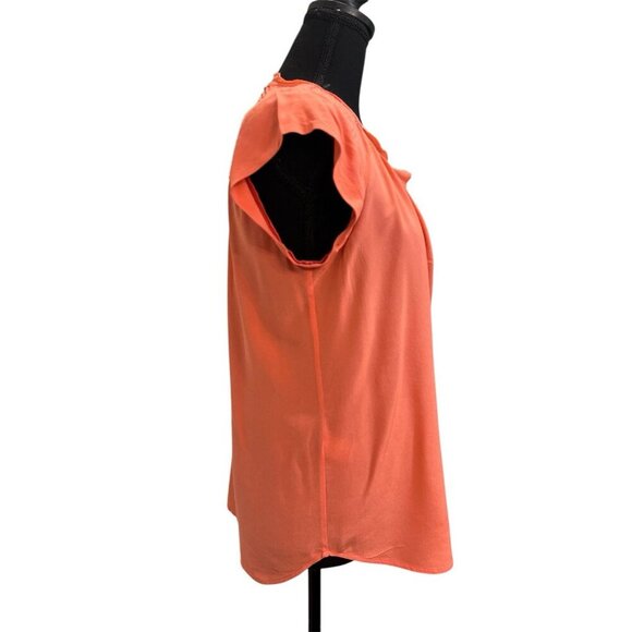 Daniel Rainn Top Pleated Front Cap Sleeves Sz M Coral 100% Silk - Picture 5 of 8